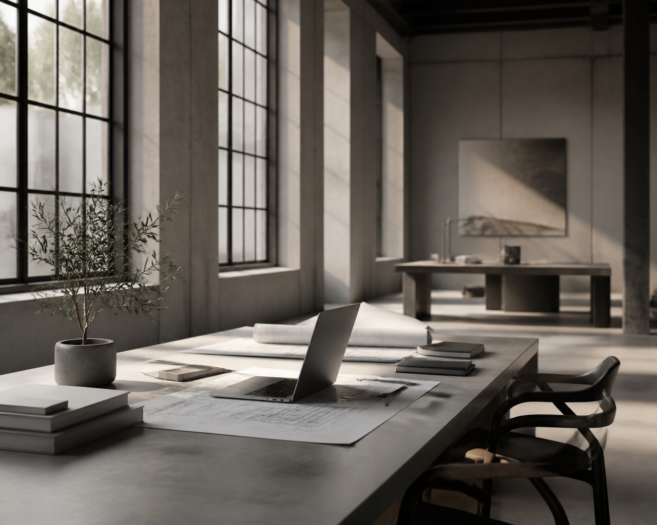 A minimal studio workspace for digital delivery and AI skills certification
